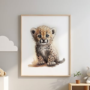 Cute Baby Cheetah Safari Nursery Art Print For Children Watercolor Cheetah Cub Poster For Kids Room Animal Printable Gift Instant Download