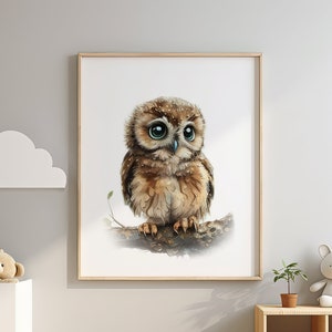 Cute Baby Owl Woodland Nursery Art Print For Children Watercolor Owl Cub Poster For Kids Room Forest Animal Printable Gift Instant Download