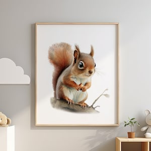 Niedliche Baby Eichhörnchen Wald Kinderzimmer Kunstdruck für Kinder Aquarell Eichhörnchen Cub Kinderzimmer Waldtiere Printable Instant Download