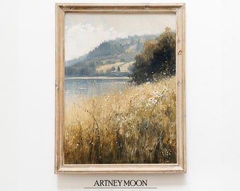 アンティークフランスロマン主義油絵、19世紀の風景画、署名入り