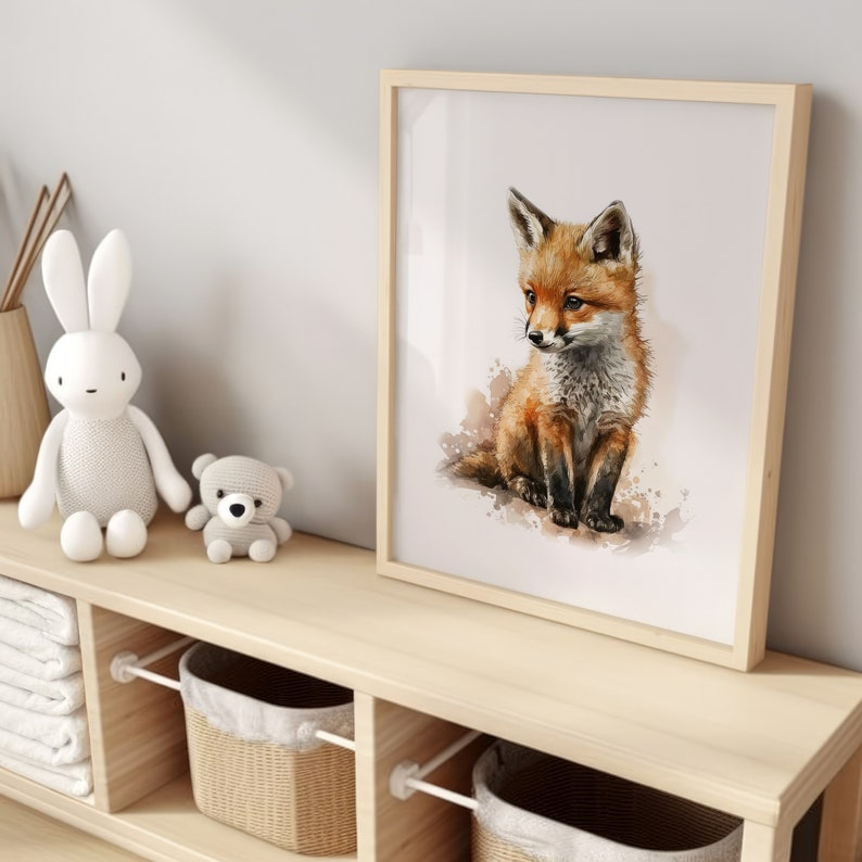 Cute Baby Fox Woodland Nursery Art Print for Children Watercolor Fox ...