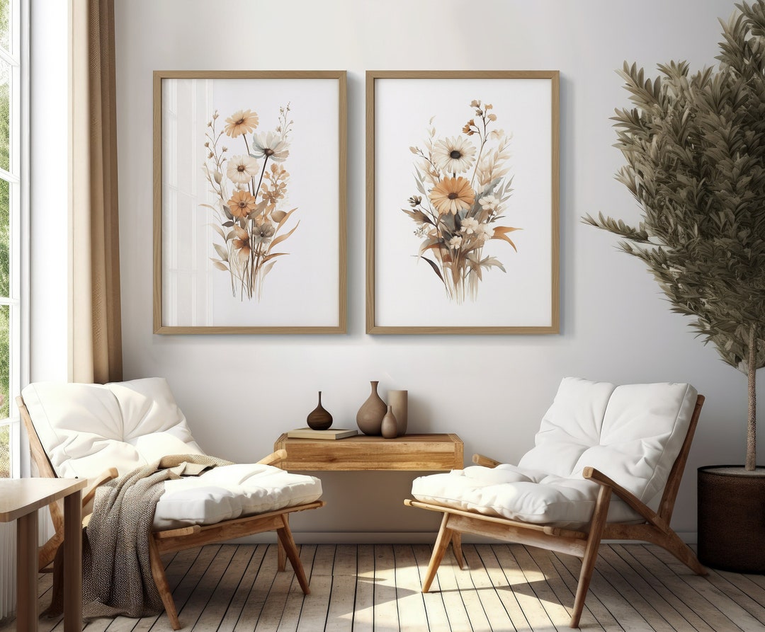 Wildflowers Wall Art Set of 2 Flower Prints Watercolor Botanical Wall ...