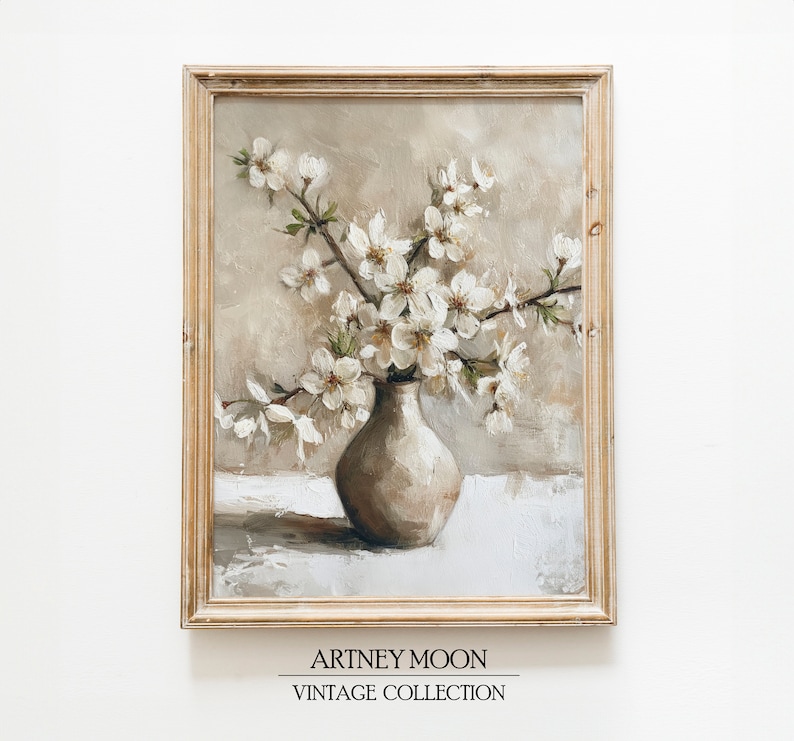 Vintage Flowers Neutral Beige Wall Art Rustic Botanical Still Life ...
