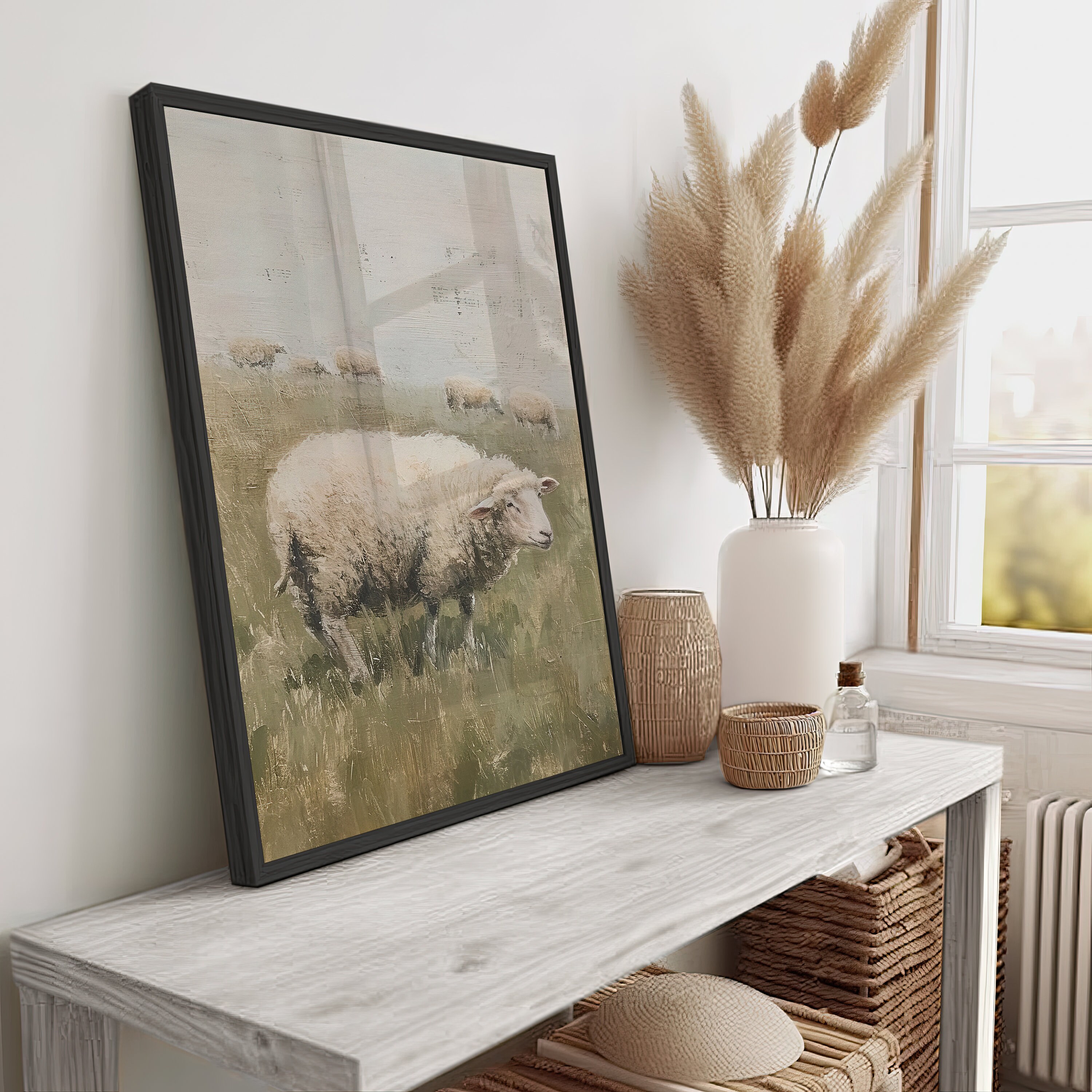 Rustic Smiling Sheep Cottagecore Art Print Easter Vintage Wall Decor ...