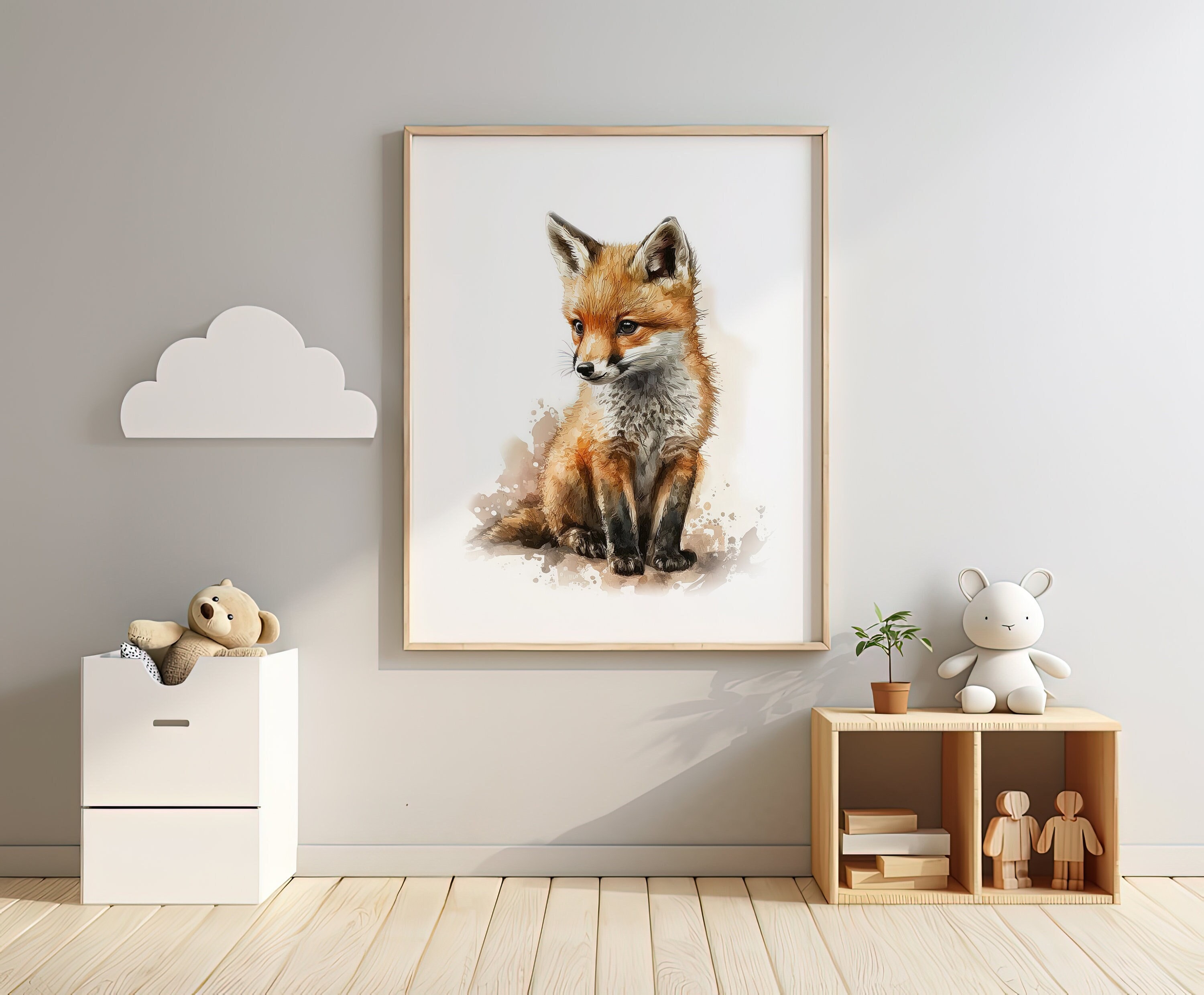Cute Baby Fox Woodland Nursery Art Print for Children Watercolor Fox ...