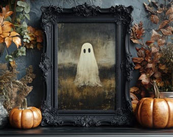 Halloween Ghost Wall Art Vintage Spooky Ghost Art Print Rustic Autumn Cottagecore Wall Decor Oil Painting Style PRINTABLE Digital Download