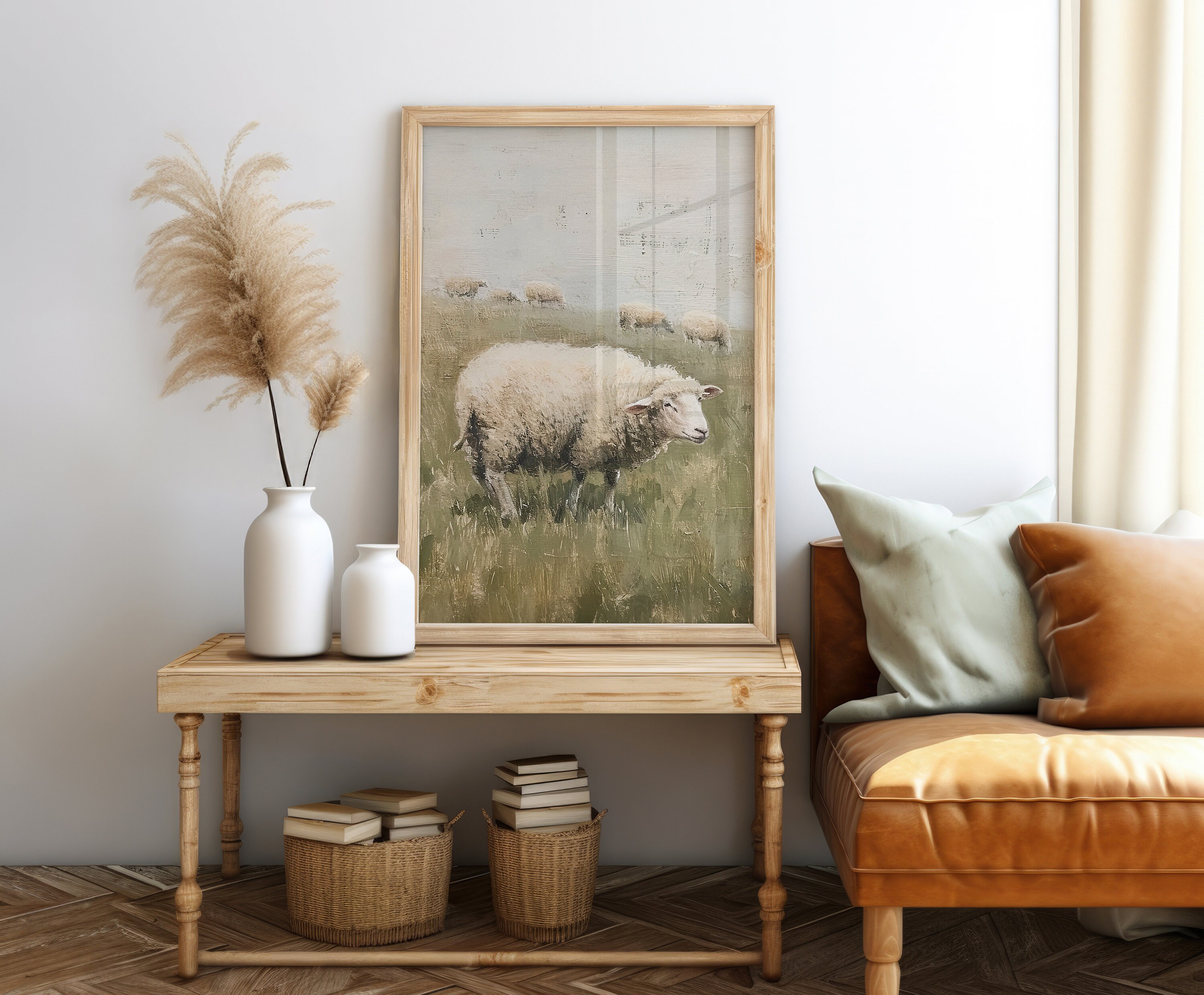 Rustic Smiling Sheep Cottagecore Art Print Easter Vintage Wall Decor ...