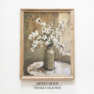 Rustic Cottagecore Flowers Neutral Beige Wall Art Vintage Bouquet Still Life Farmhouse Oil Painting Style Print PRINTABLE Digital Download