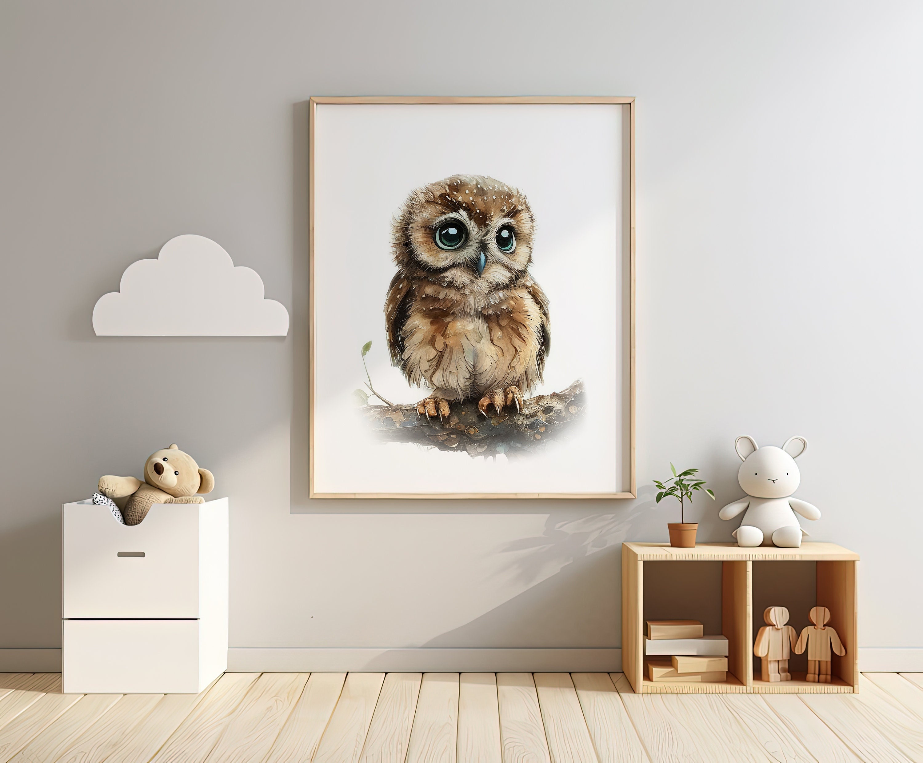 Cute Baby Owl Woodland Nursery Art Print For Children Watercolor Owl Cub Poster For Kids Room Forest