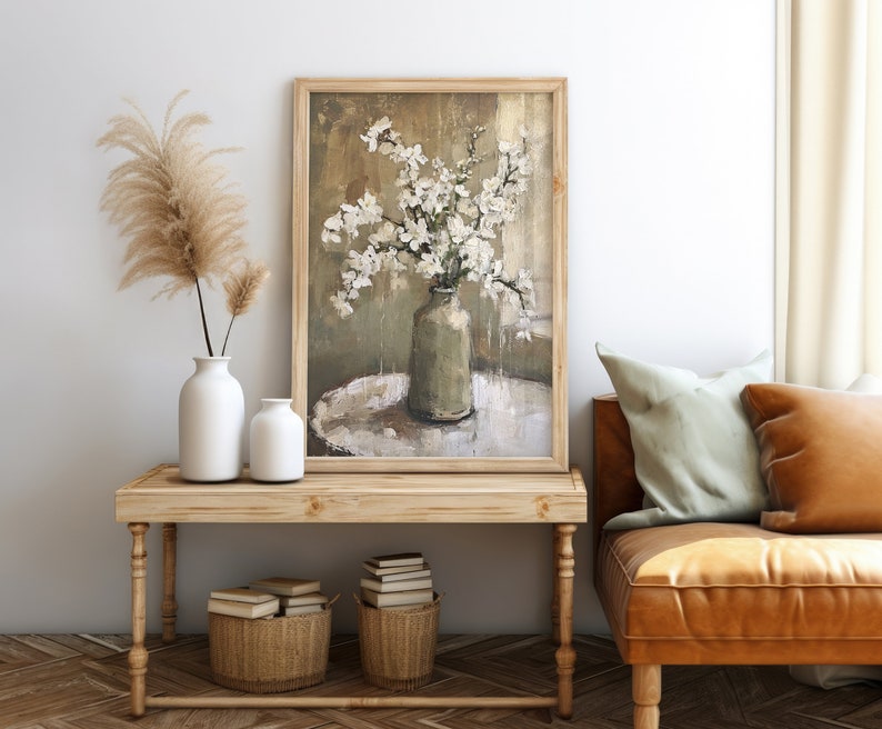 Rustic Cottagecore Flowers Neutral Beige Wall Art Vintage Bouquet Still ...