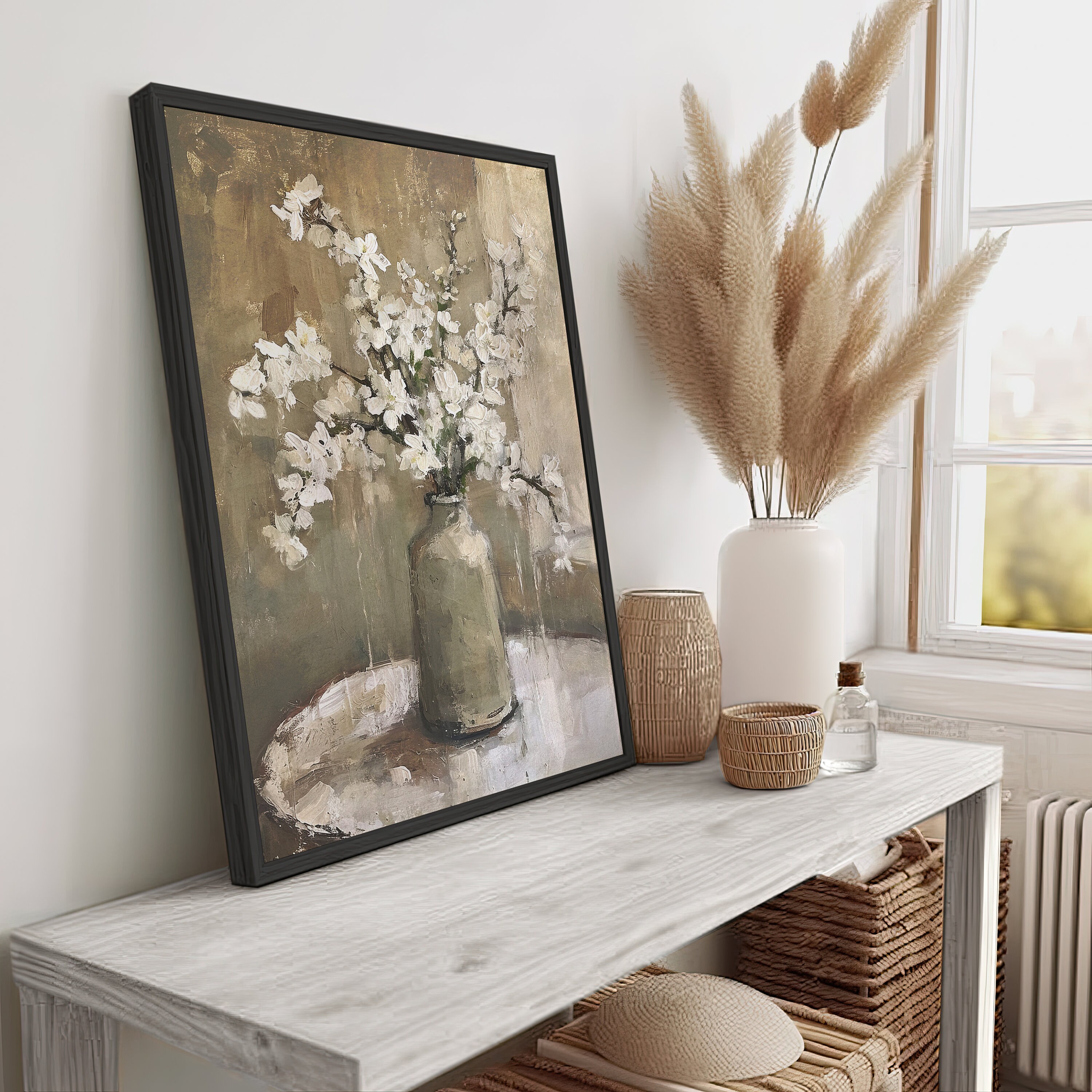 Rustic Cottagecore Flowers Neutral Beige Wall Art Vintage Bouquet Still ...