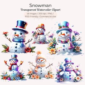 Snowman Clipart, Watercolor Snowman, Christmas Snowman, Christmas Holiday, Snowman Bundle, Christmas illustration, Winter, Festive Season