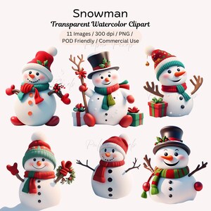 Snowman Clipart, Watercolor Snowman, Christmas Snowman, Christmas Holiday, Snowman Bundle, Christmas illustration, Winter, Festive Season
