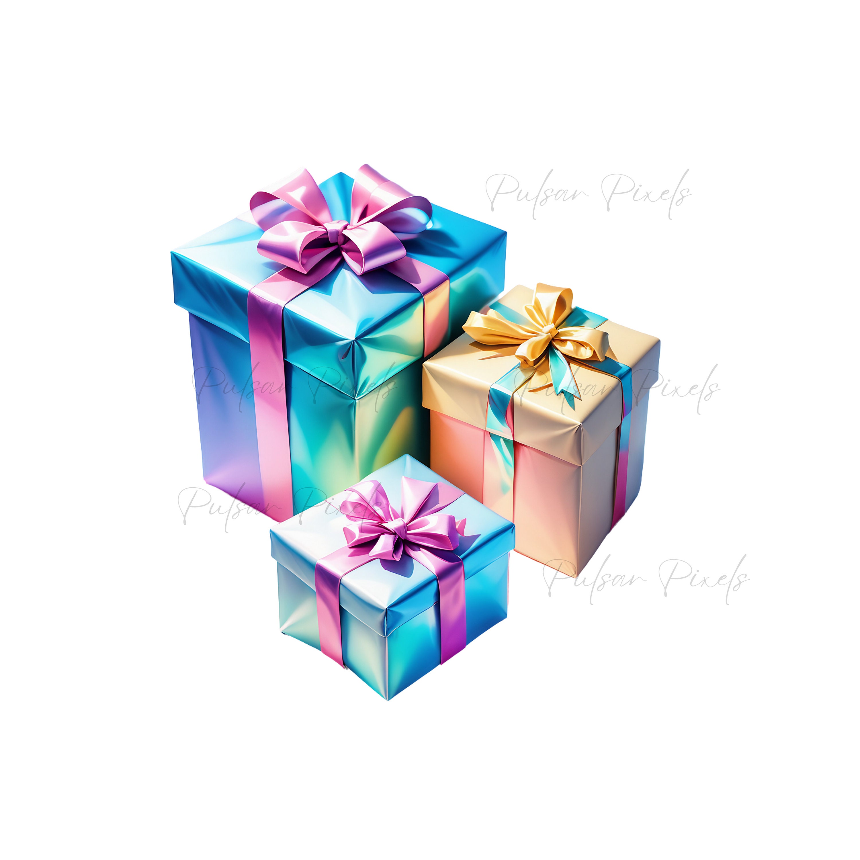 Shiny Gift Boxes Clipart 12 Colorful Iridescent Present Box Graphics