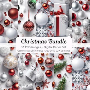 Digitaal kerstpapier, plakboek voor de feestdagen, sneeuwvlokbehang, antieke ornamenten digitaal papier, kerstversieringen, kersttijd
