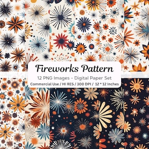 Fireworks Digital Paper, Fireworks Seamless Pattern, Cottagecore Celestial Pattern, Rainbow Firework, Fireworks Pattern, Fireworks Wallpaper