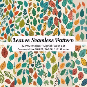 Leaves Digital Paper, Minimalist Leaves, Seamless Pattern, Boho Leaves, Leaves Pattern, Watercolor Leaves Background, Floral Background