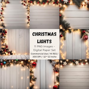 Christmas Digital Background, Christmas Lights Backdrop, Fairy Lights Digital Papers, Bokeh Pages, Ephemera, Bokeh Lights, String Lights
