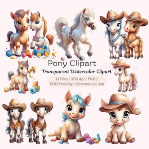 Aquarell Pony Clipart, Pony Сlip art, Süßes Pony Clipart, Baby Pony Clipart, Einhorn Clip Art, Regenbogen Pony, Kinderzimmer Dekor, kommerzielle Nutzung
