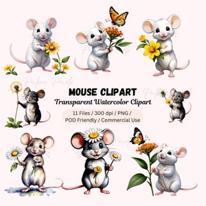 Schattige muis clipart, 11 hoogwaardige png-bestanden, kleine dieren, kunst babykamer, commercieel gebruik, digitale download, mixed media