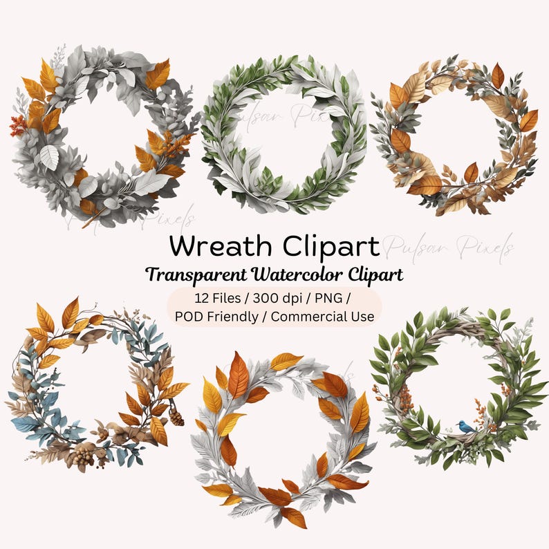 Laurel Leaf Wreath, Watercolor Leaf Wreath, Floral Wreath Clipart