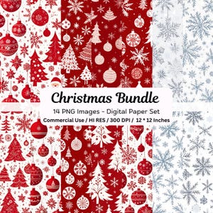 Papel digital navideño, Navidad roja, patrones de copos de nieve, adornos antiguos, adornos rojos, adornos navideños, Navidad vintage