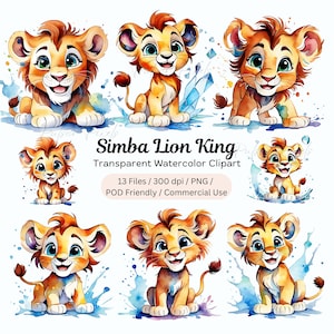 Simba carino acquerello Clipart - Lion King PNG, Simba Clipart, arredamento della scuola materna, tecnica mista, download digitale, uso commerciale stampabile,