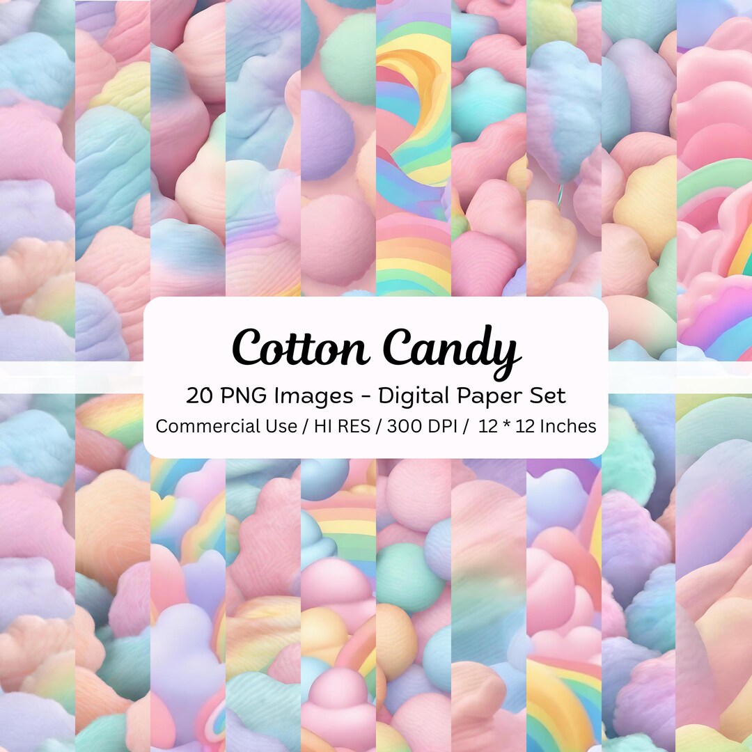 Cotton Candy Digital Paper, Pastel Cotton Candy Digital Pack, Seamless ...