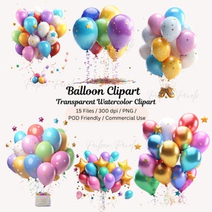 Clipart di palloncini per feste, clipart di compleanno, clipart di palloncini colorati, decorazioni di compleanno, palloncini ad acquerello, uso commerciale, trasparente