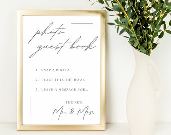 Editable Minimal Photo Wedding Guest Book Sign Template for GuestBook Insert for Picture Frame Custom Printable Table Sign
