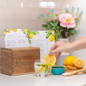 Wooden Recipe Box With Cards Dividers and DIY Recipe Book 50 4x6 Recipe Cards and Covers Large Rustic Vintage Family Recipe Holder Set