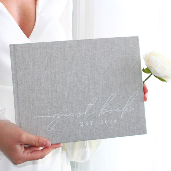 Polaroid Wedding Guest Book Instax Modern Hardcover Linen Photo Guestbook Album to Sign In at Reception Party Grey Hard Cover