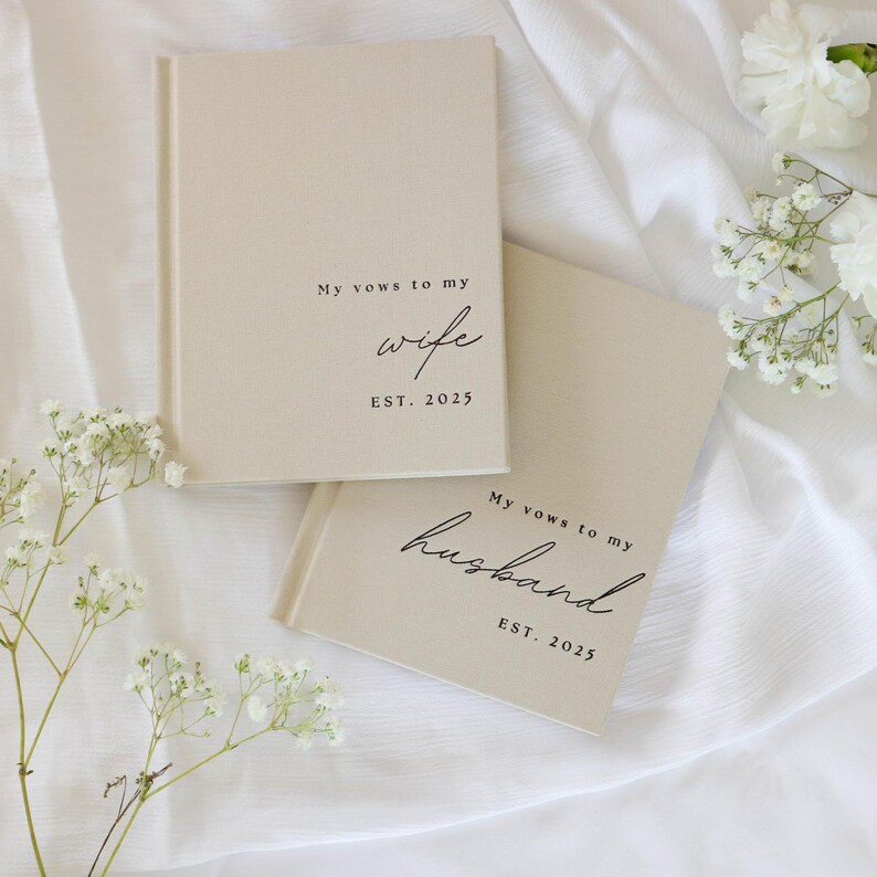 Wedding Vow Books His and Hers - 2 Pack Personalized 2025 Year His & Hers Book - Linen Hardcover Bride and Groom Notebook for Ceremony Vows