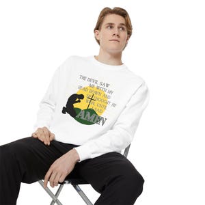 Glaube Inspiration Sweatshirt: Der Teufel hat mich gesehen, christliches Geschenk