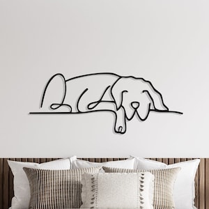 Cute Dog Metal Wall Line Art for Porch Decor, Sleepy Dog Metal Wall Sculpture, Minimalist Line Art for Animal Lovers Gift, Large Wall Decor