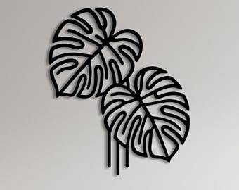 Arte mural metálico con forma de hoja de monstera: Decoración botánica tropical moderna