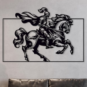 Knight on Horse Metal Wall Art, Medieval Cavalier Wall Decor, Large Mancave Wall Artwork, Office Wall Hanging, Unique Gift for Boyfriend