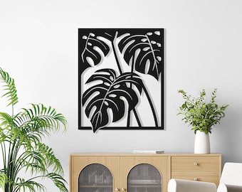 Monstera Leaf Metal Wall Art: Framed Floral Sculpture