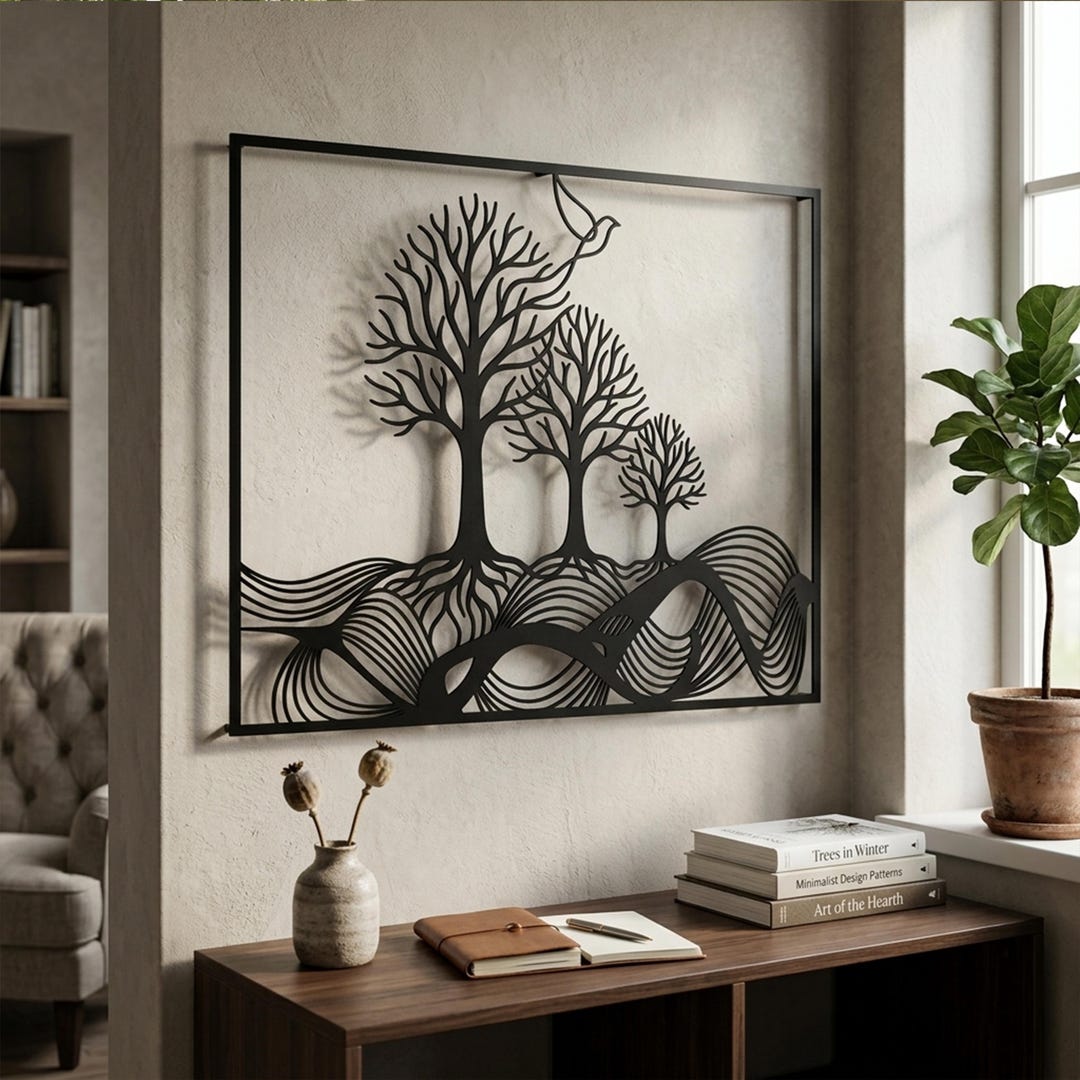 Framed Tree Metal Wall Art | Nature Landscape Decor | Minimalist Forest ...
