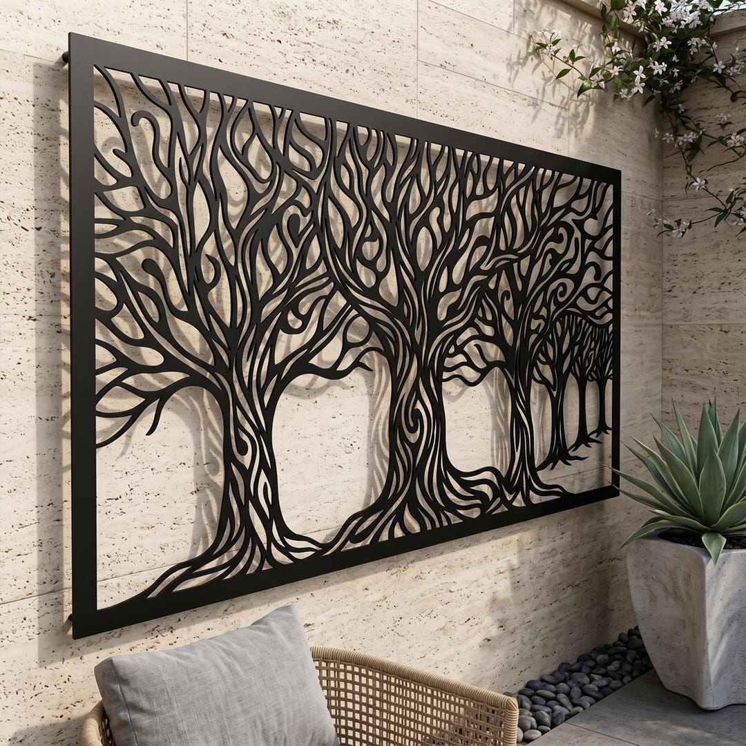 Tree of Life Forest Metal Wall Art | Large Outdoor Garden Decor ...