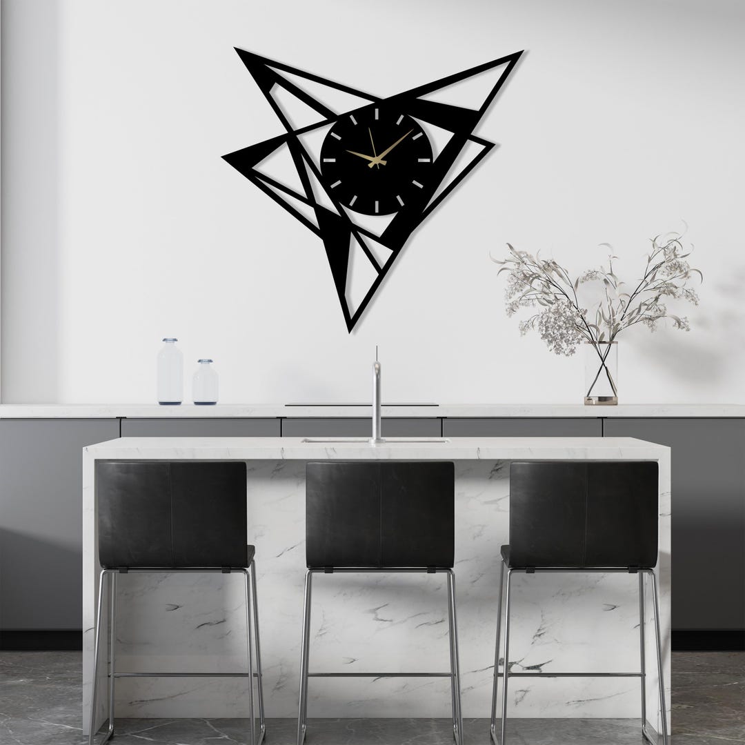 Large Triangular Metal Wall Clock | Bauhaus Abstract Geometric Art ...