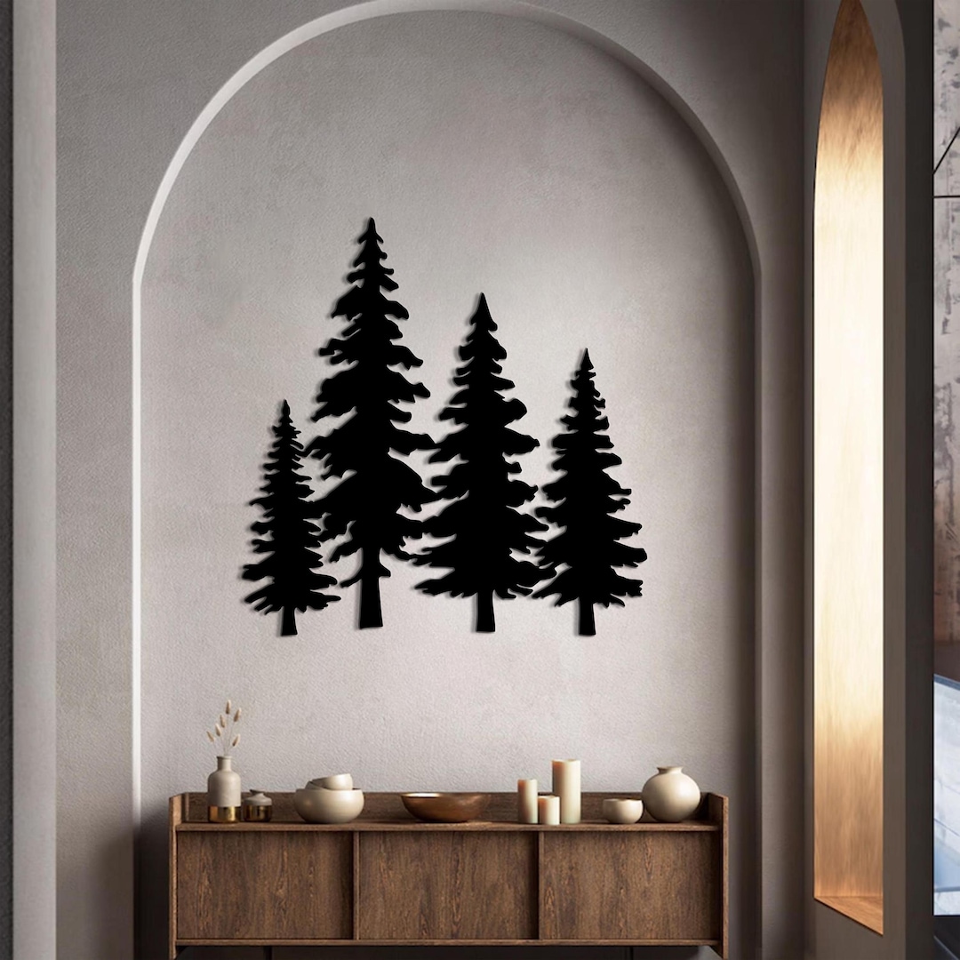 Black Metal Pine Tree Wall Art | Modern Rustic Cabin Decor | Forest ...