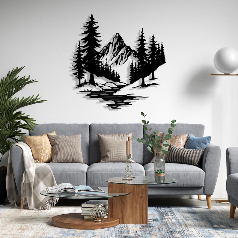 NORTH KAISER Décoration Murale Métal | Art Murale Silhouette Forêt & Montagne | Grande Sculpture Murale pour Salon Chambre à Coucher Bureau (Noir, 120 x 46 cm NORTH KAISER Décoration Murale Métal | Art Murale Silhouette Forêt & Montagne | Grande Sculpture Murale pour Salon Chambre à Coucher Bureau (Noir, 120 x 46 cm