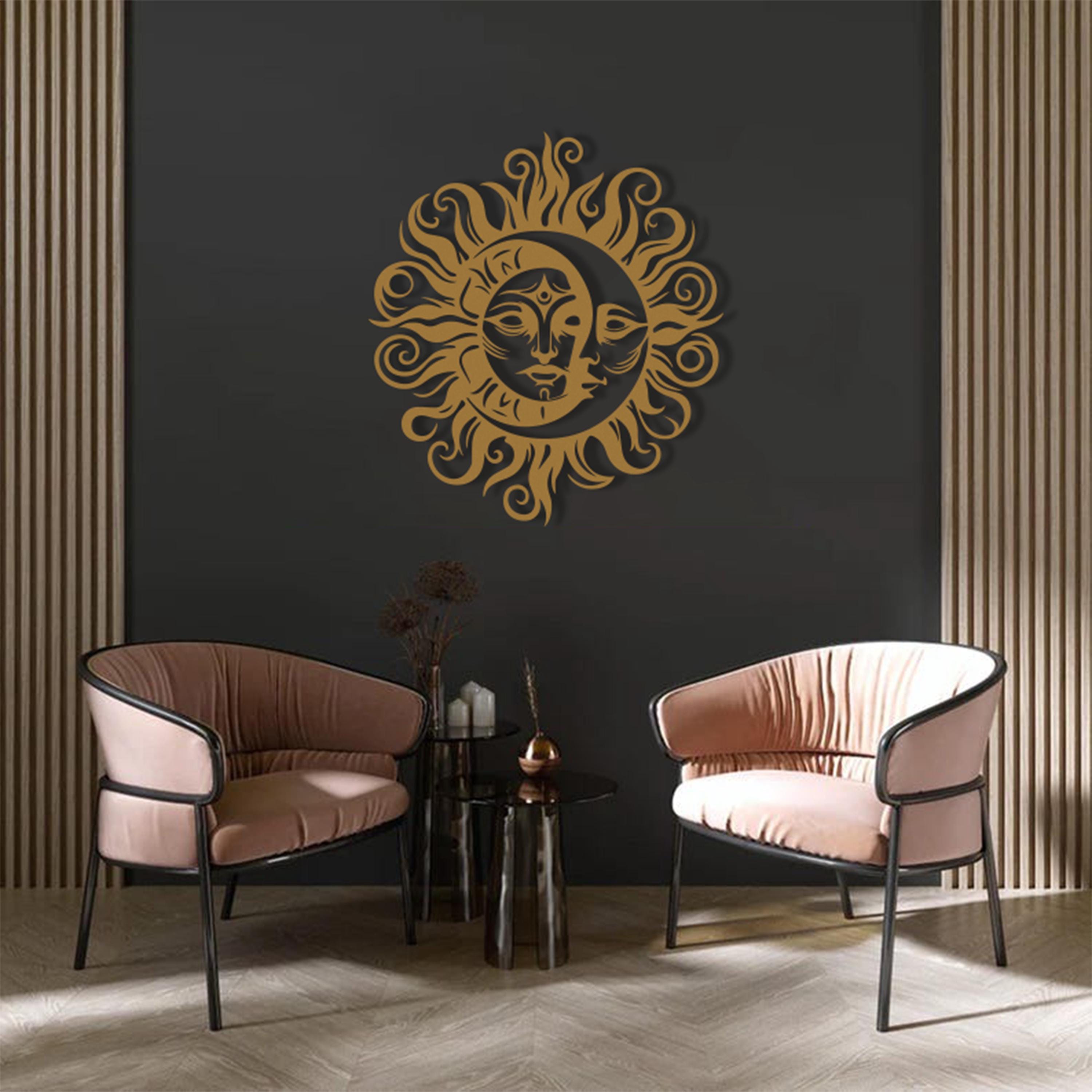 Crescent Moon and Sun Metal Wall Art: Celestial Home Decor - Etsy