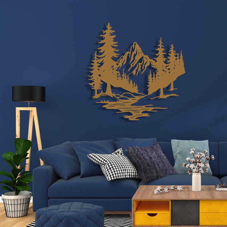 Mountain and Lake Metal Wall Sculpture for Living Room Decor, Landscape