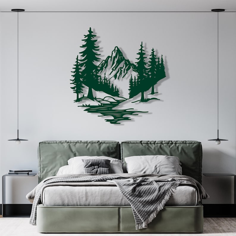 Mountain and Lake Metal Wall Sculpture for Living Room Decor, Landscape