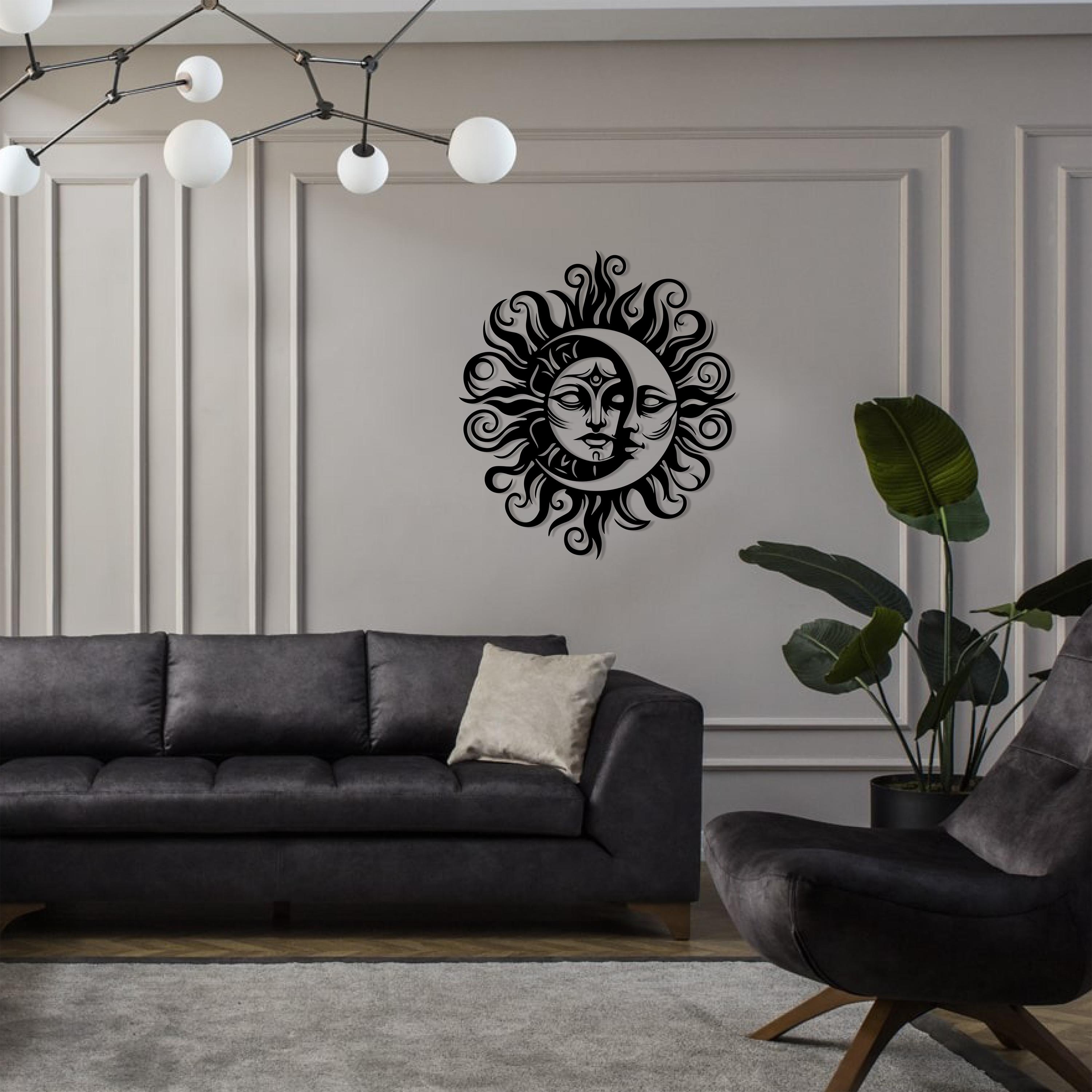 Crescent Moon and Sun Metal Wall Art: Celestial Home Decor - Etsy