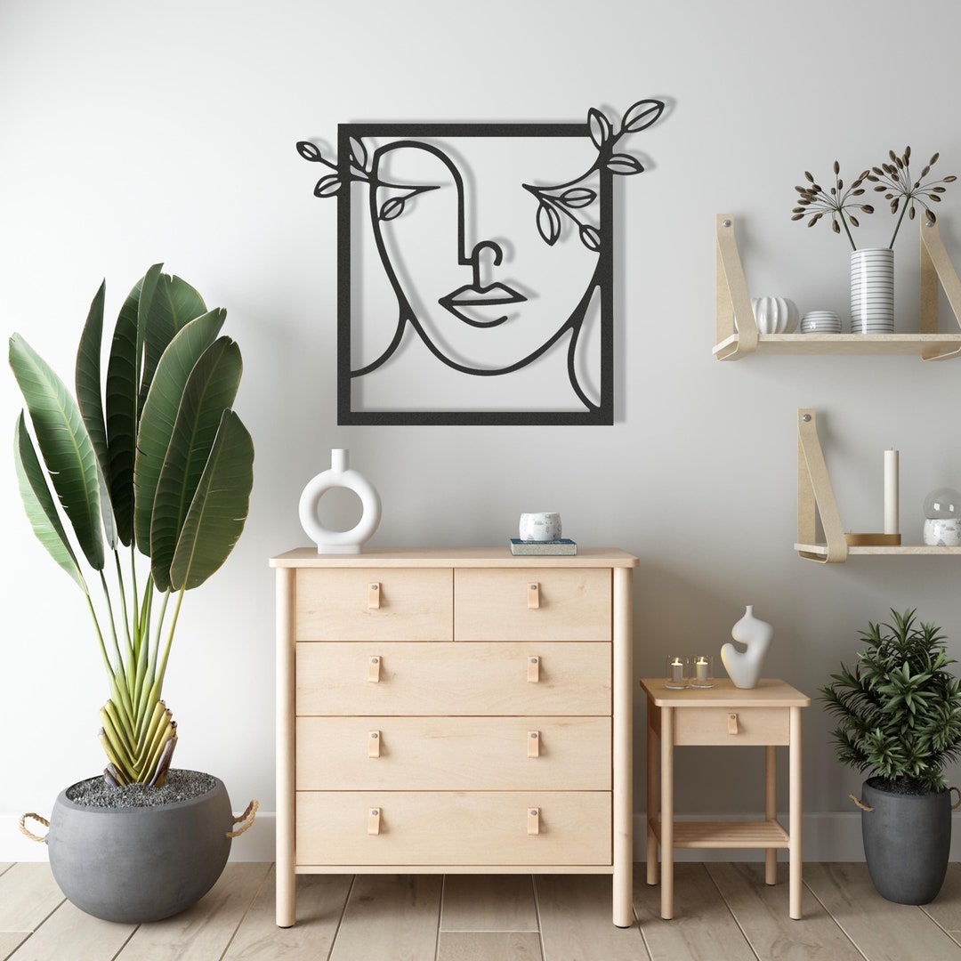 Metal Woman Face Wall Art: Minimalist Line Art, Botanical Decor - Etsy