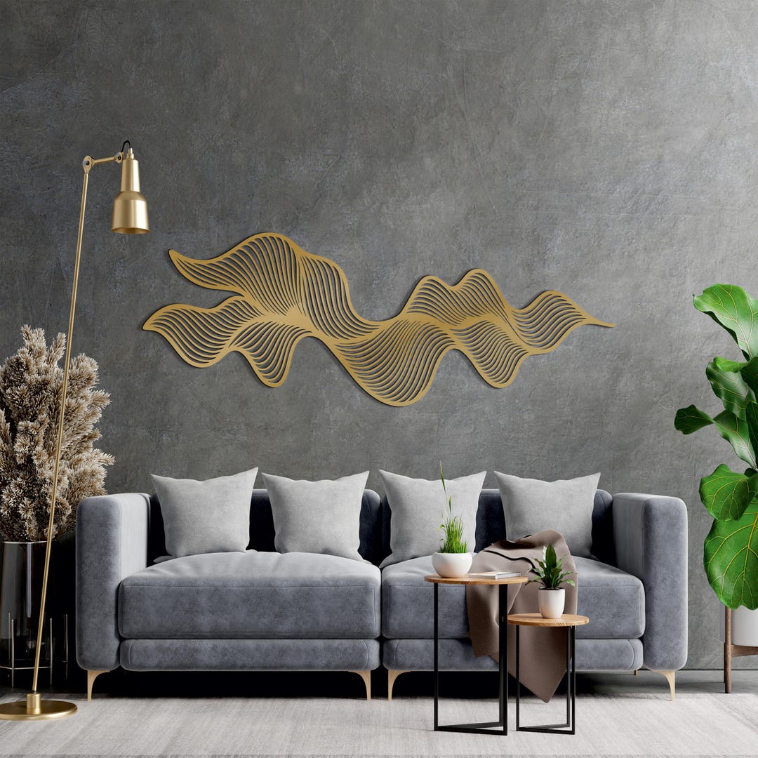 Large Wave Line Metal Wall Art: Modern Minimalist Abstract Wall ...