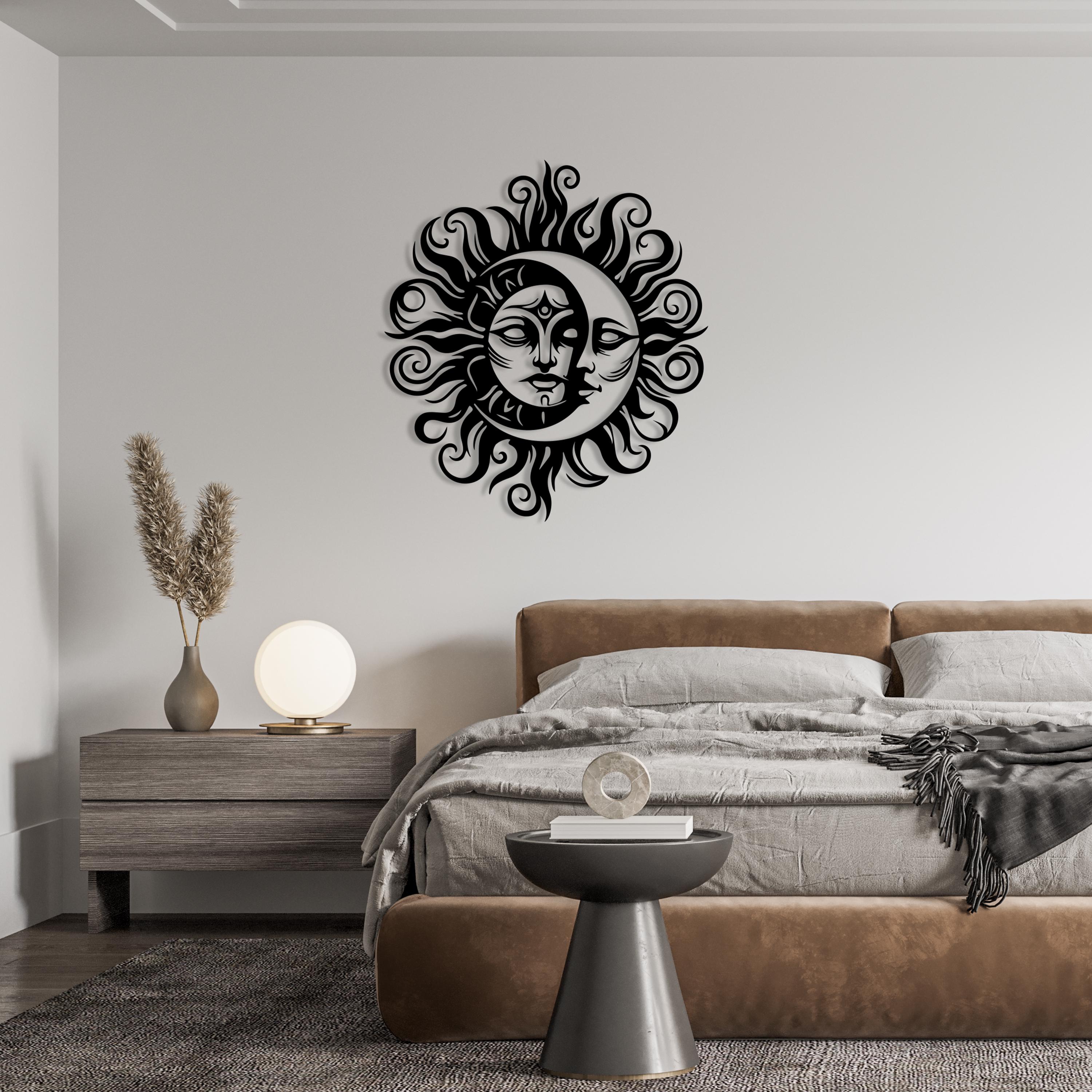 Crescent Moon and Sun Metal Wall Art: Celestial Home Decor - Etsy